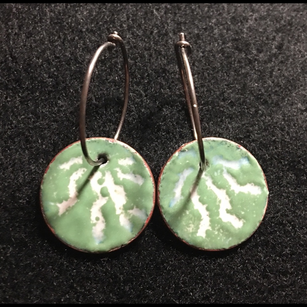 Willow colored enameled penny earrings